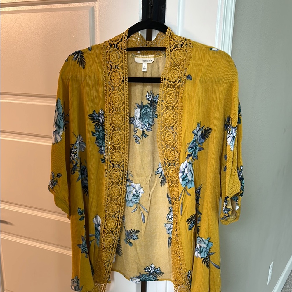 Mustard Floral Lace Kimono